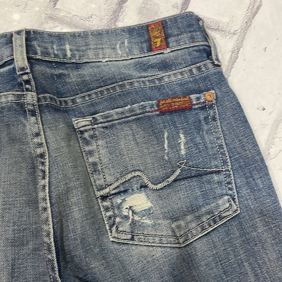 7 For All Mankind Roxanne Jeans Skinny Straight Distressed Mid-Rise Denim - Picture 12 of 14